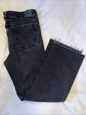 Zara Black Straight-Leg Jeans with Raw Hem